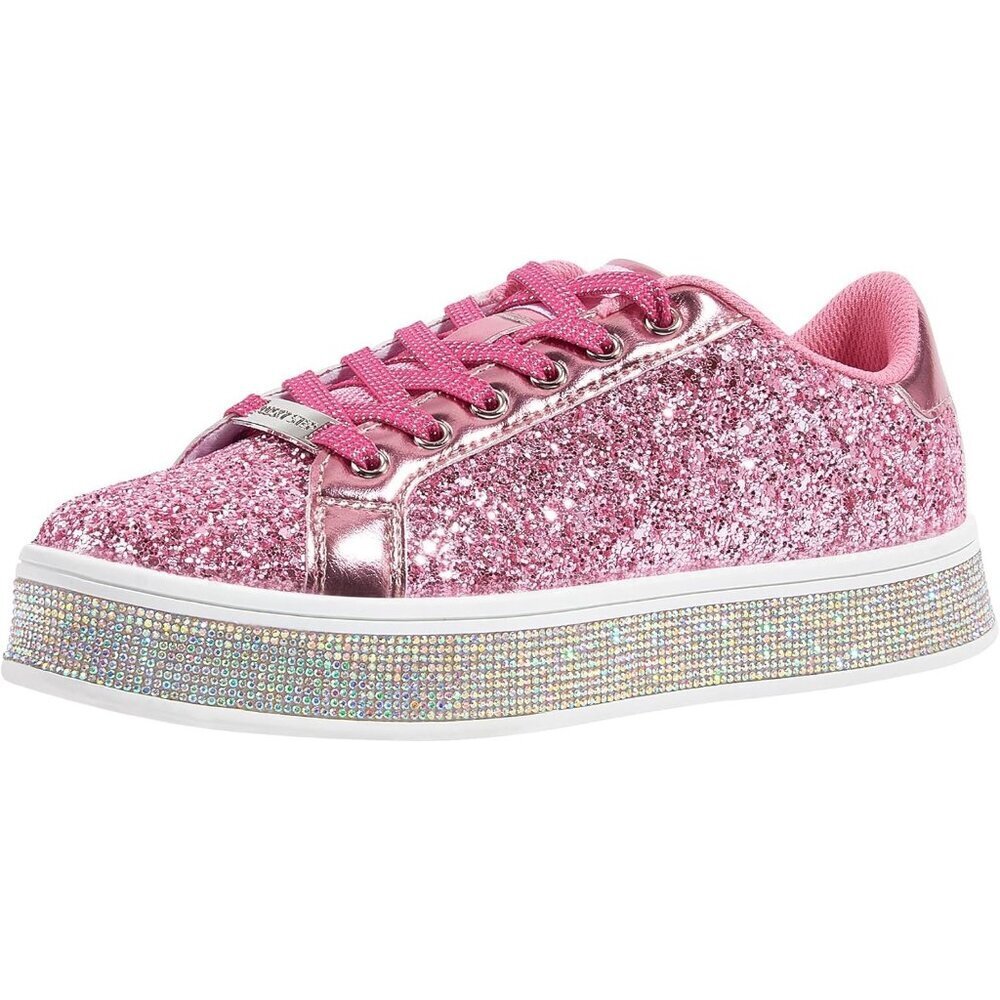 Women's Pink Platform Glitter Sparkly Bling Shiny Dressy Bedazzled Sneakers